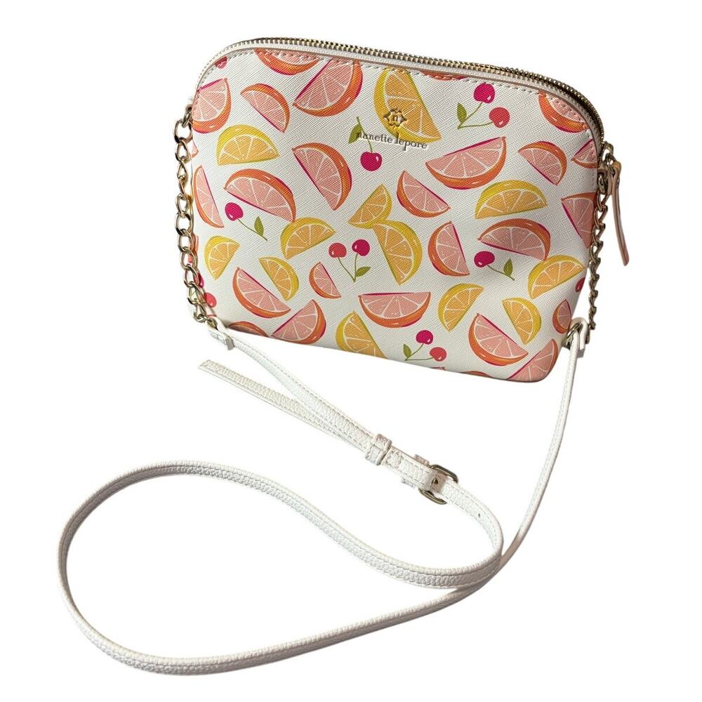Nanette Lepore Citrus Fruit Print Crossbody Bag White Lemon Grapefruit Cherry